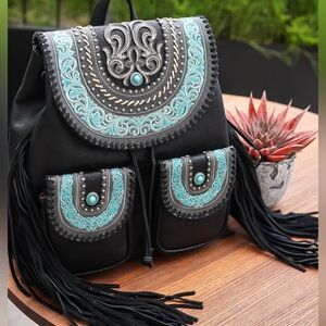 Montana West Black and Turquoise Southwestern Embroidered Backpack